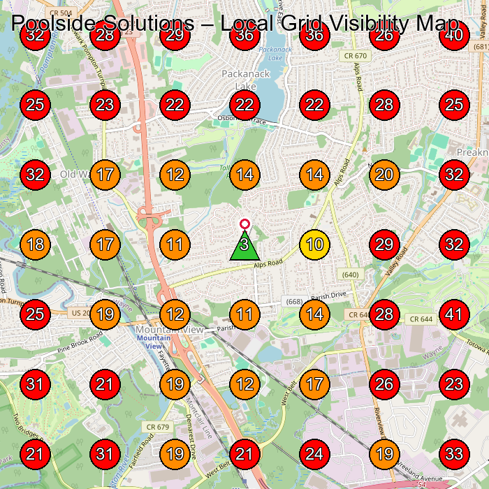 Poolside Solutions GeoGrid visibility map for Swimming Pool Contractor in Wayne
